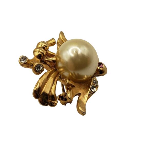 Retro Bird Pin Pearl Body Belly Brooch Gold Vermeil Animal Vtg Perched Branch - Picture 5 of 7
